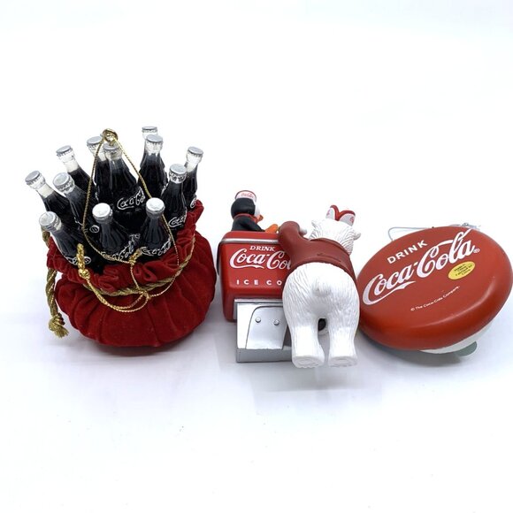 Lot of 3 Coca-Cola Christmas Ornaments Snowman Bag of Coke Polar Bear Penguin - Picture 5 of 13